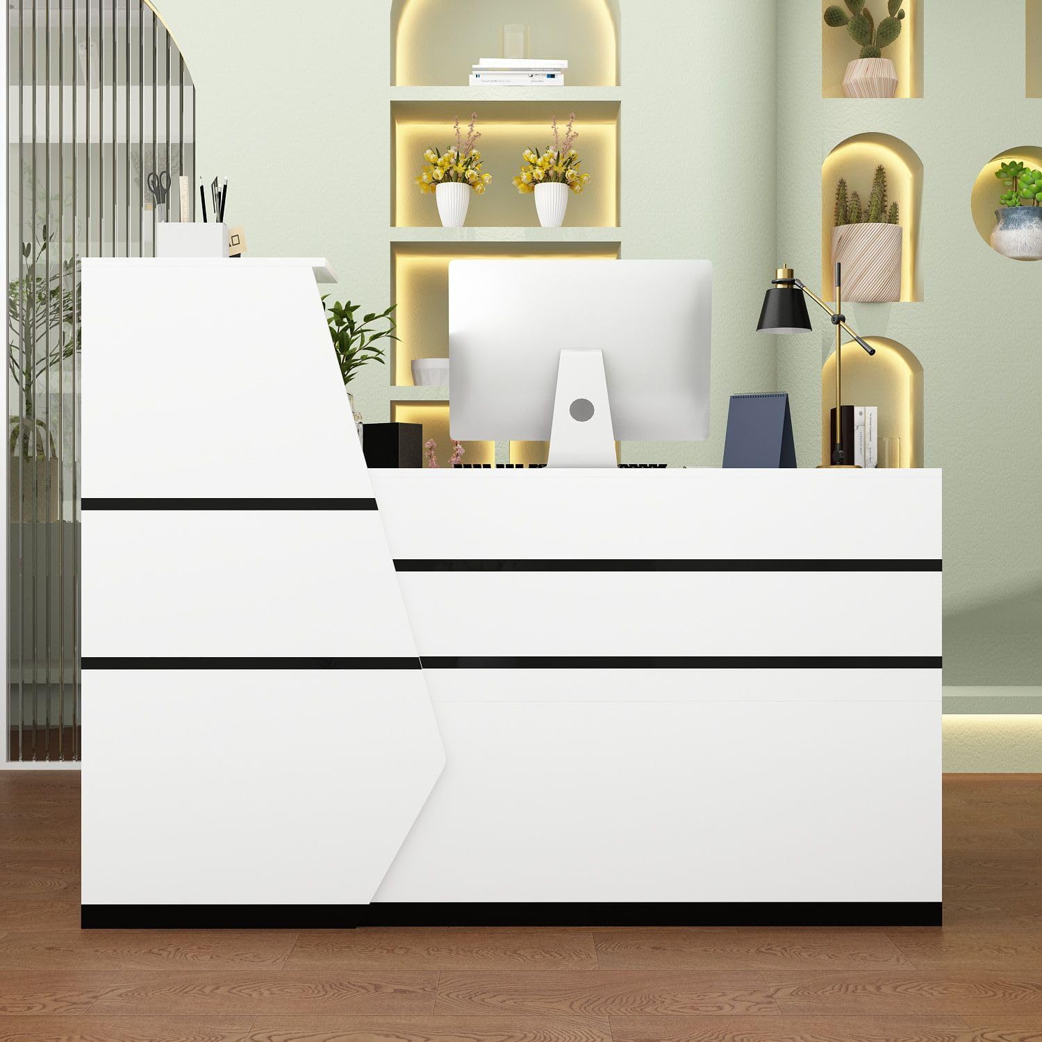 1600mm Reception Office Desk featuring a modern design and built-in storage