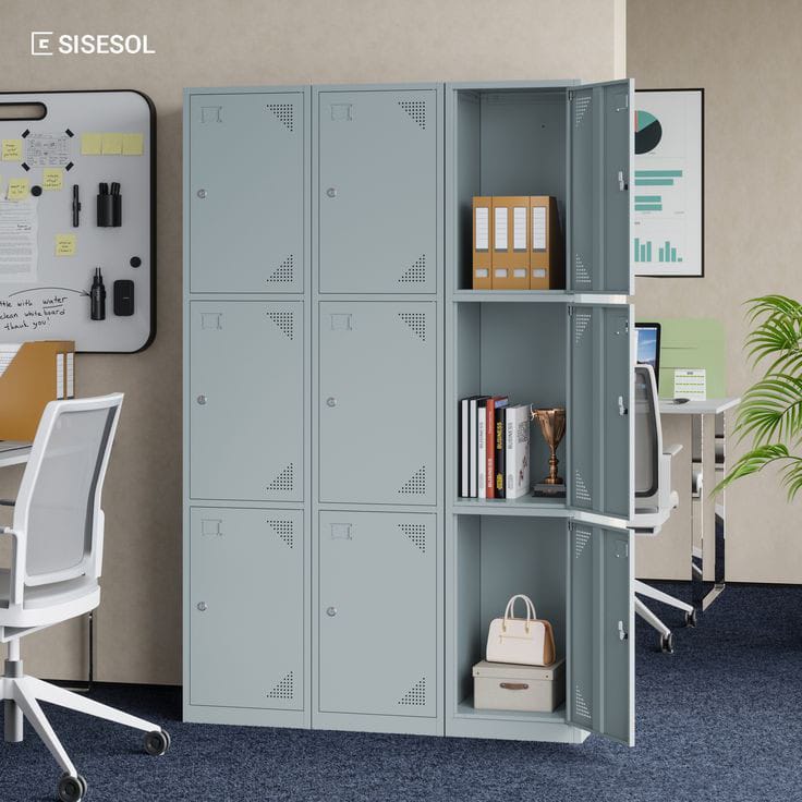 9-Locker Storage Office Cabinet in a modern office setting.