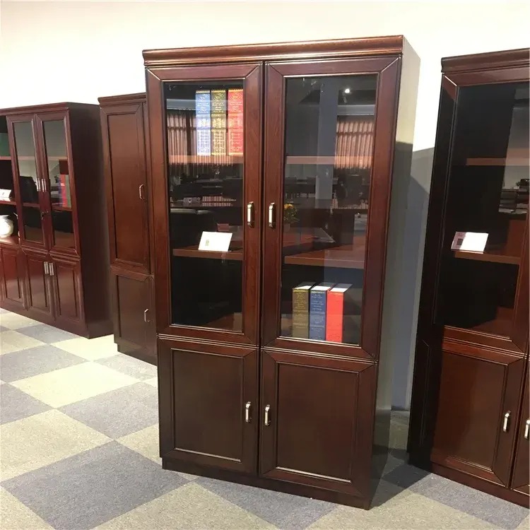 Wooden Office Storage Cabinet with adjustable shelves in a modern office setting.