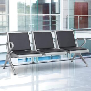 3-Seater Airport Padded Waiting Bench in a modern airport terminal, featuring plush padding and sleek design.