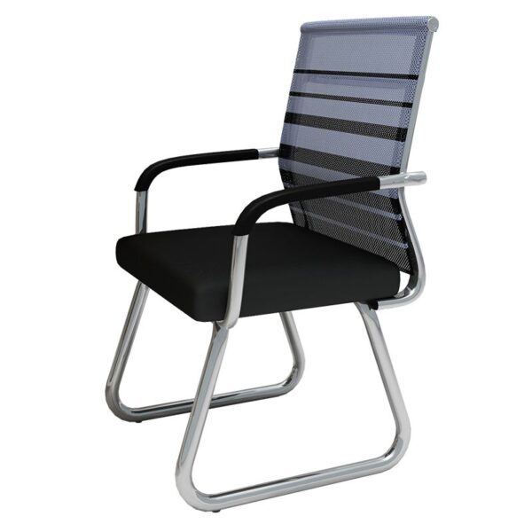 "Executive Mesh Visitor's Chair with breathable mesh backrest and sturdy chrome steel frame."