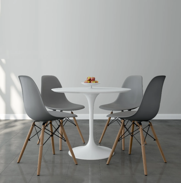 4-Seater Pedestal Base Dining Table showcasing its elegant design and spacious tabletop in a contemporary dining area.