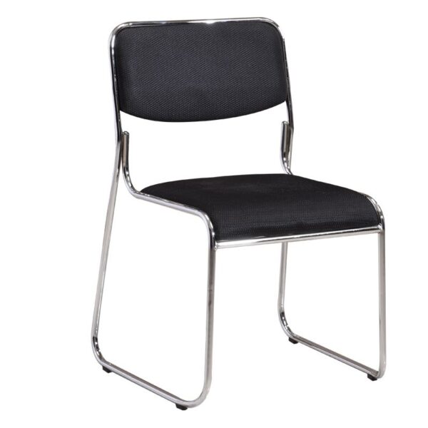 Stackable Chrome Office Guest Chair with padded seat and backrest in a modern office setting.