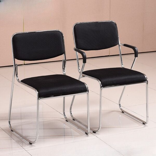 Stackable Chrome Office Guest Chair with padded seat and backrest in a modern office setting.