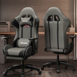 Ergonomic Gaming Office Chair featuring adjustable armrests, contoured backrest, and high-density foam padding in a modern gaming setup.