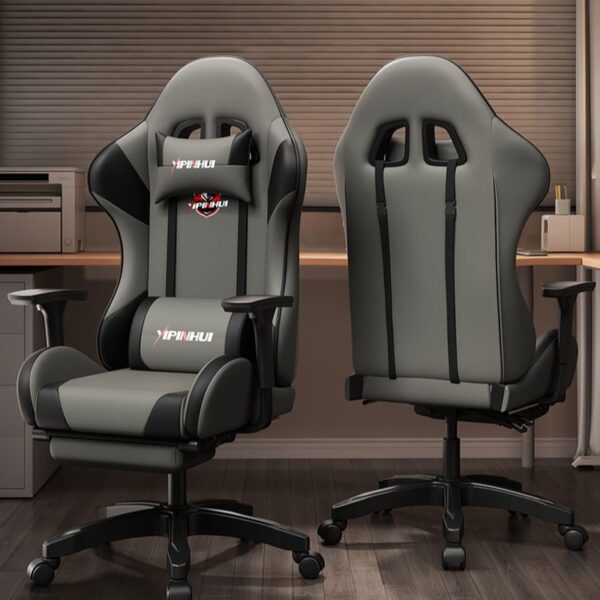 Ergonomic Gaming Office Chair featuring adjustable armrests, contoured backrest, and high-density foam padding in a modern gaming setup.