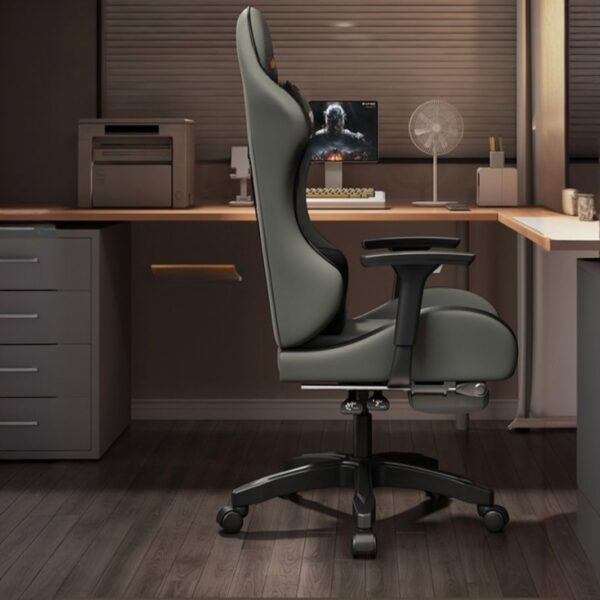 Ergonomic Gaming Office Chair featuring adjustable armrests, contoured backrest, and high-density foam padding in a modern gaming setup.