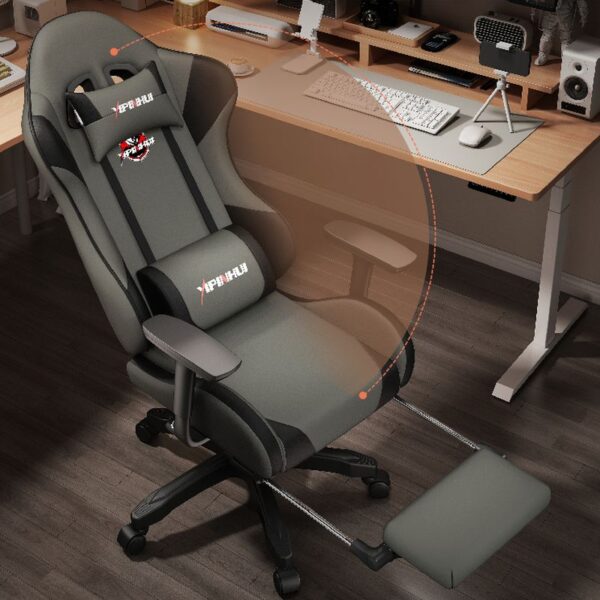 Ergonomic Gaming Office Chair featuring adjustable armrests, contoured backrest, and high-density foam padding in a modern gaming setup.