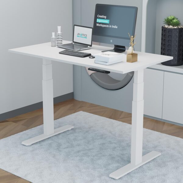 Generic Electric Standing Desk in a contemporary office setting, showcasing its sleek design and adjustable height feature.