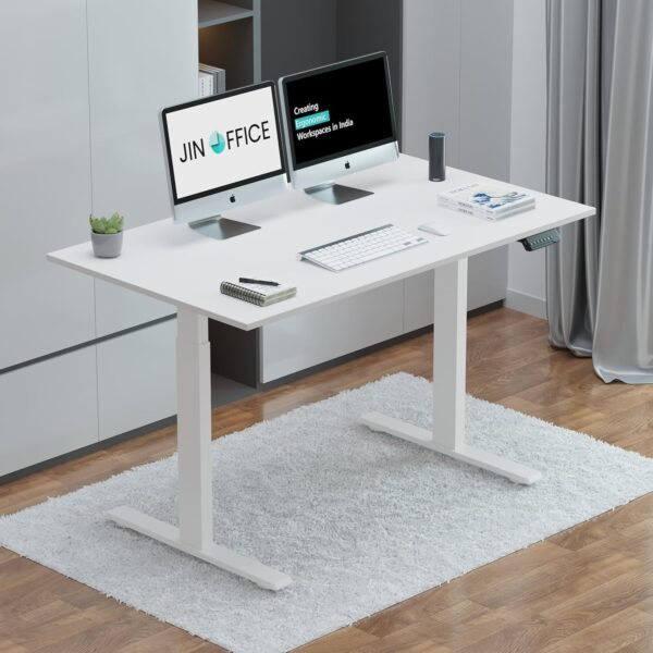 Generic Electric Standing Desk in a contemporary office setting, showcasing its sleek design and adjustable height feature.