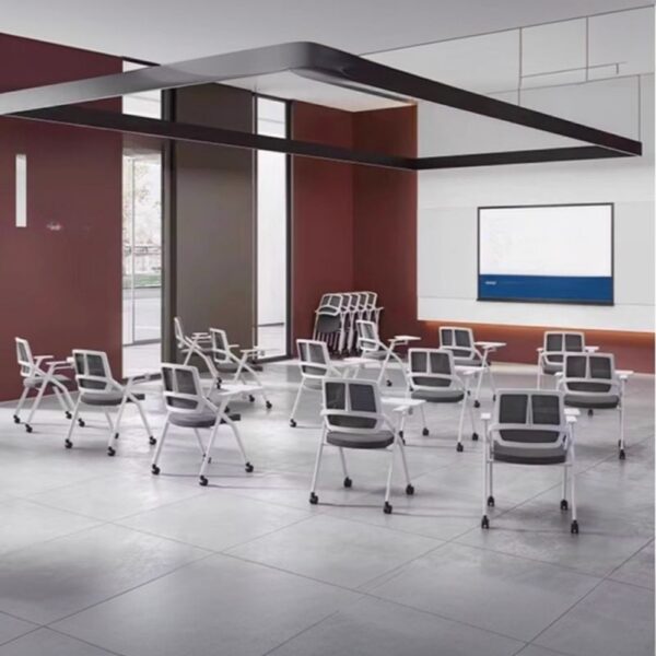 Limber foldable training room chair in a modern classroom setting, showcasing its lightweight and sleek design.