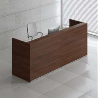 Sleek 1800mm Modern Reception Desk in a contemporary office setting, featuring a clean design and organized workspace.