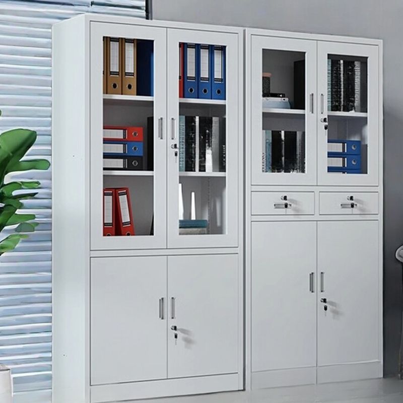 "Metallic vertical filing cabinet for home office with secure storage and multiple drawers.