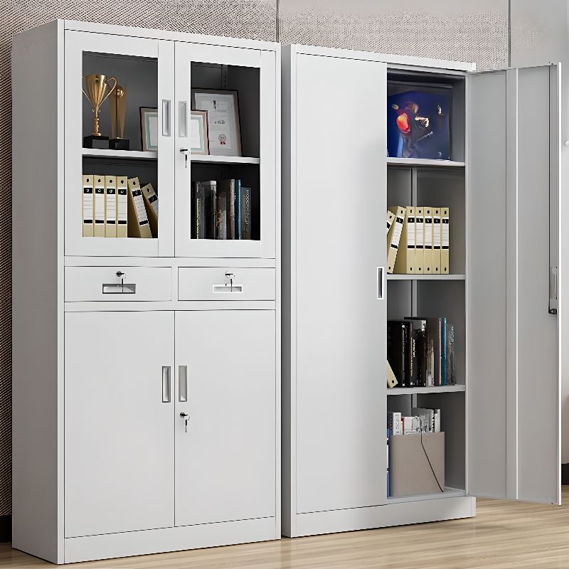 "Half-glass cabinet with drawers featuring a glass display and concealed storage in a modern design."