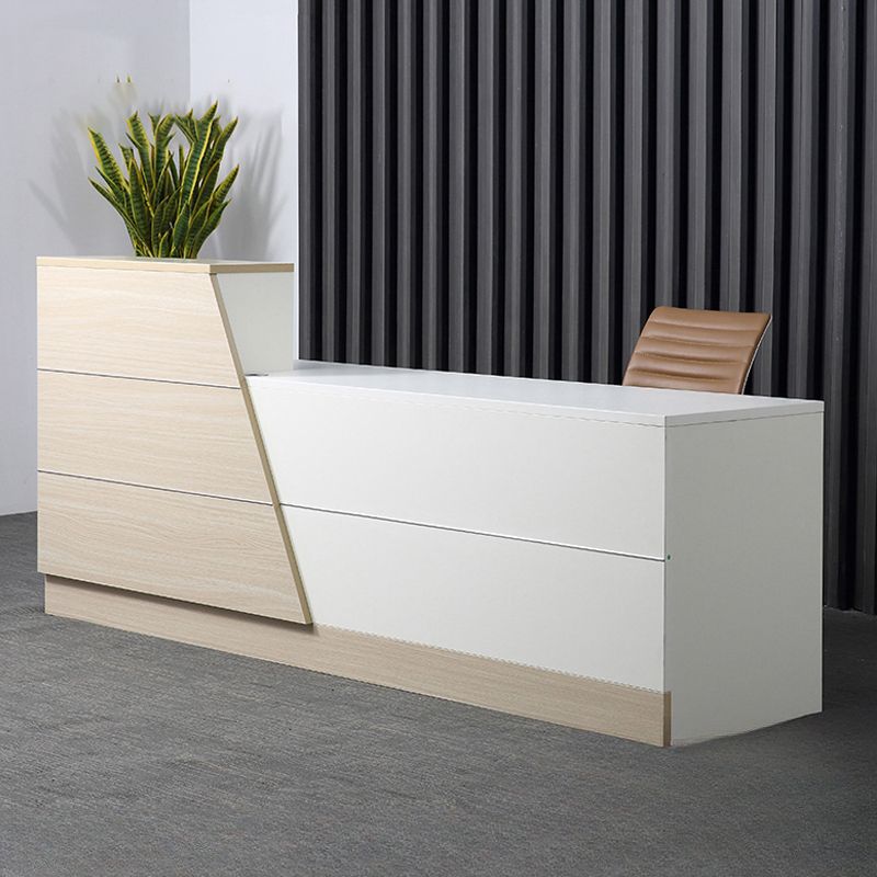 "Modern L-Shaped Reception Office Desk with ample workspace and built-in storage, designed for professional reception areas."