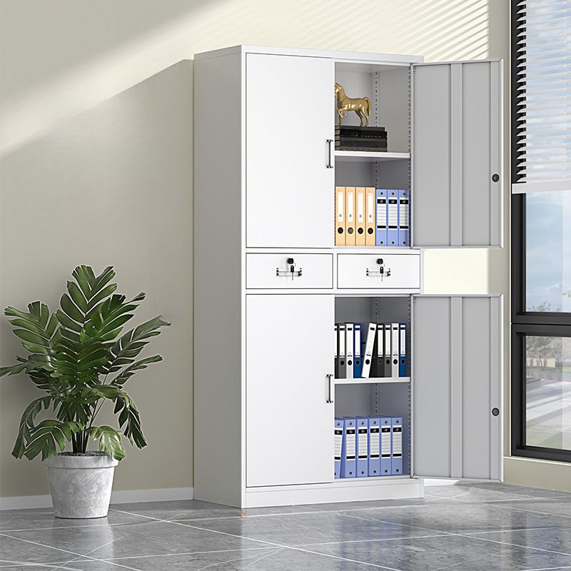 : 2-Door Steel Lockable Cabinet with adjustable shelves, designed for secure storage of documents and personal items.