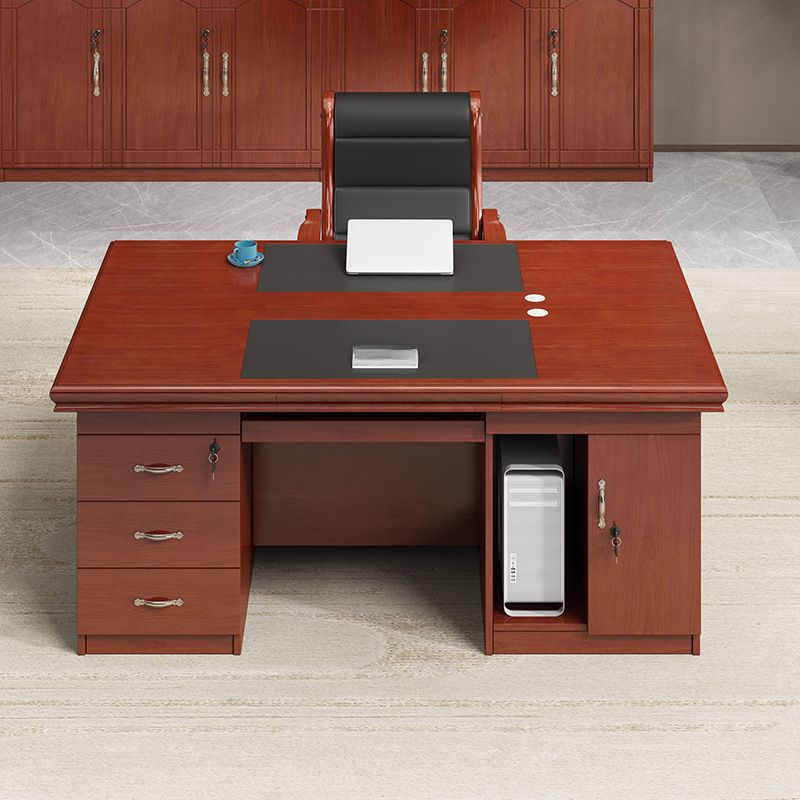 "1.4 Meter Executive Office Desk with sleek wood finish and modern design, featuring ample workspace and elegant storage options."