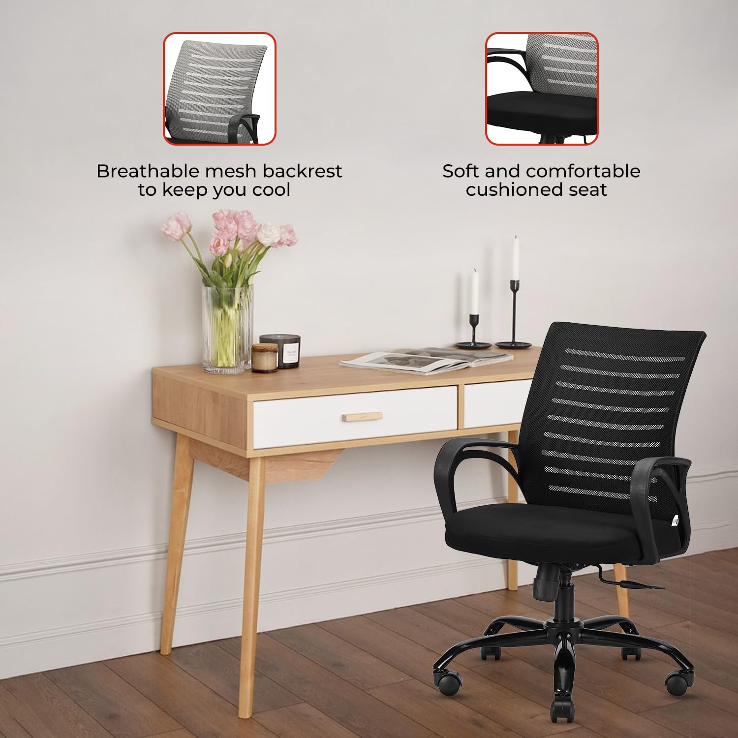 Comfortable Computer Chair Mesh Ergonomic Chair with adjustable features and lumbar support.