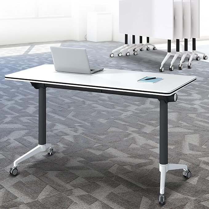 "Mobile conference table with wheels for flexible office meetings and easy movement."