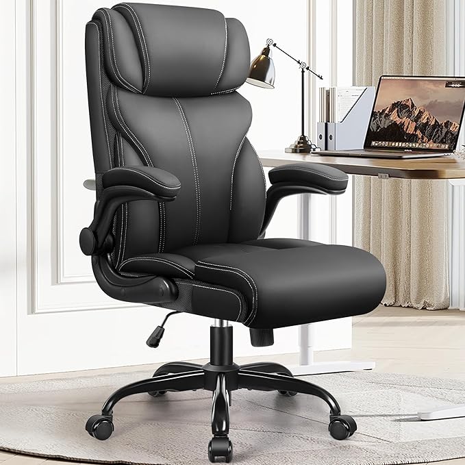 Alt Text: "Executive leather office chair with high-back design, ergonomic features, and premium leather upholstery."