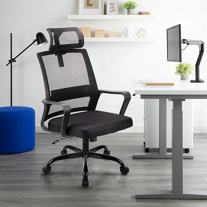 "Ergonomic adjustable office desk chair with lumbar support, breathable mesh back, and customizable height for all-day comfort."