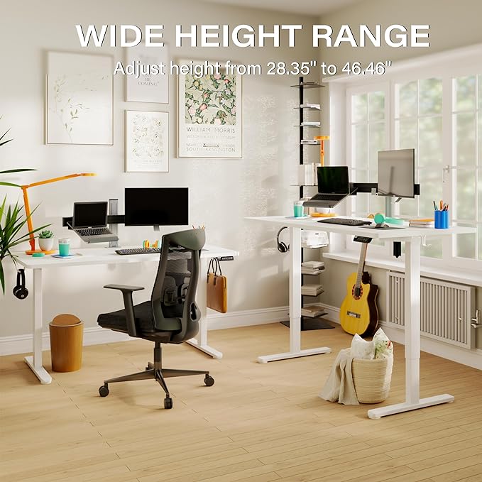 Adjustable height table for office with modern ergonomic design.