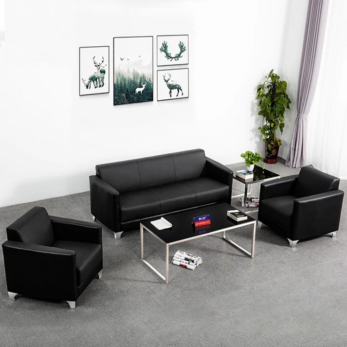 Corporate 5-Seater Black Comfort Sofa in modern office setting