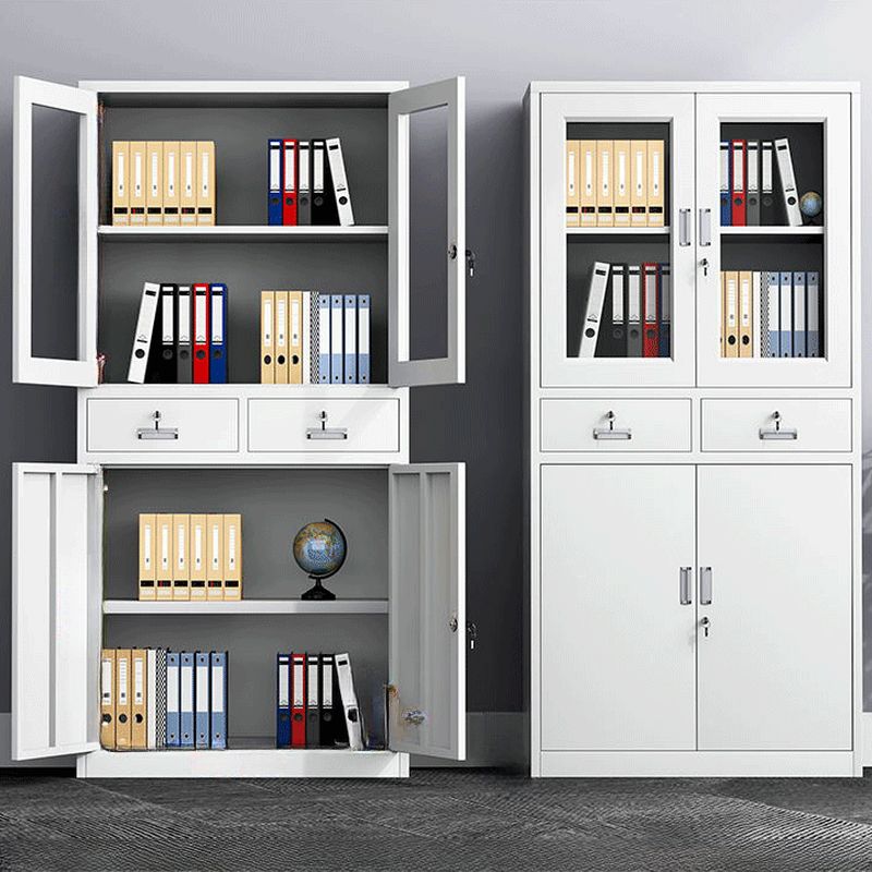 "Half-glass office file cabinet with two drawers, sleek design, and modern finish."