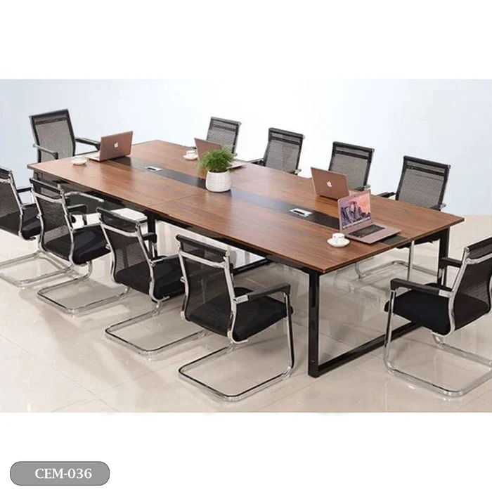 "2.4-meter boardroom meeting table with sleek design, spacious surface, and integrated cable management."