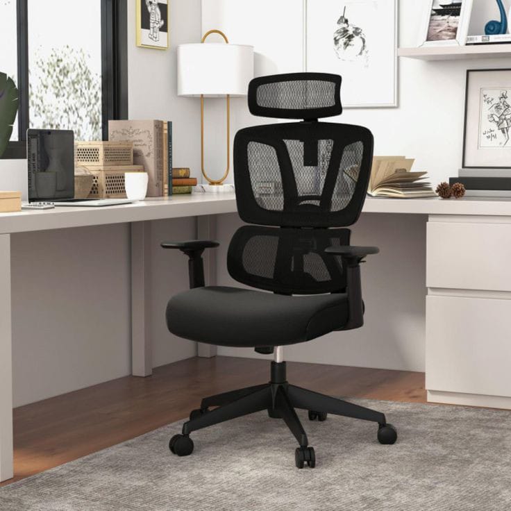 Ergonomic orthopedic high-back office chair with adjustable features and lumbar support.