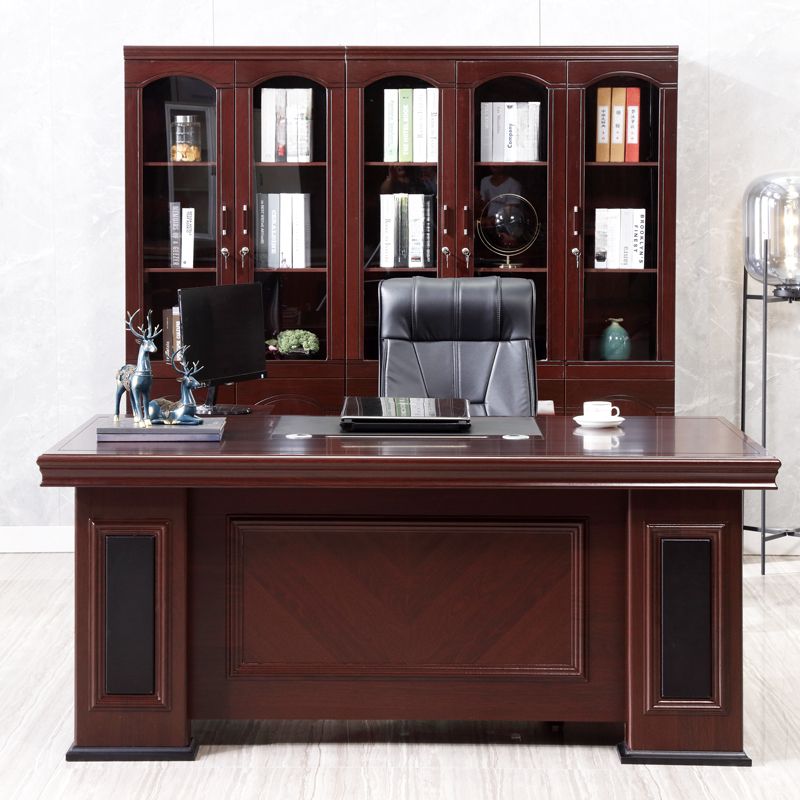 Modern office desk with drawers, featuring a spacious work surface and built-in storage for documents and supplies.