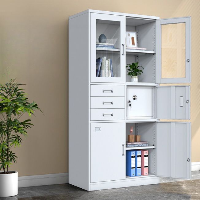 Assembled Office Storage Cabinet with adjustable shelves and drawers for organizing office supplies and documents.