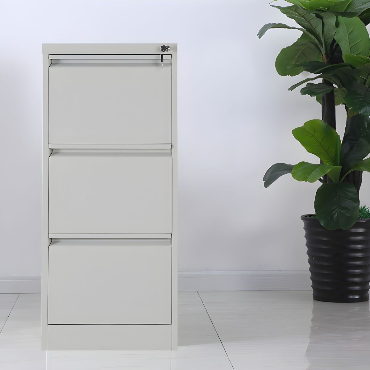 Modern minimalist iron cabinet with sleek design and spacious storage.