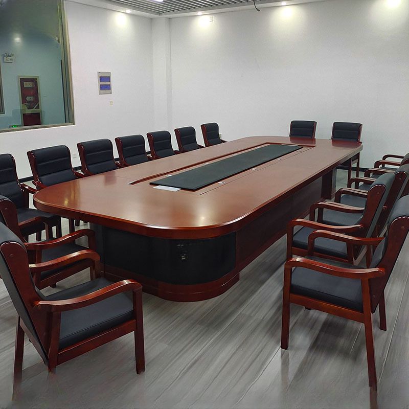 "3-meter executive boardroom table with modern design and integrated technology for high-level meetings."