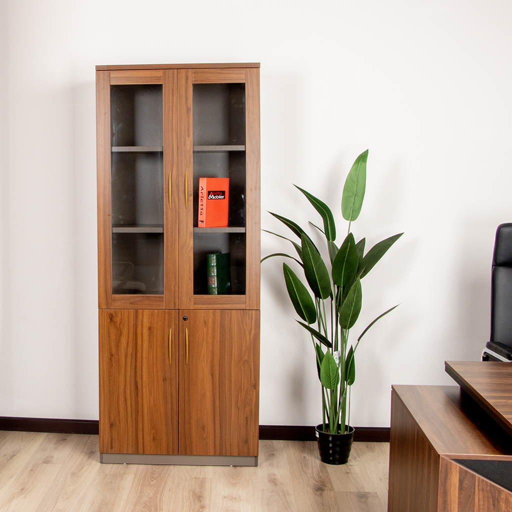 "Double door home or office cabinet with sleek design and ample storage space."