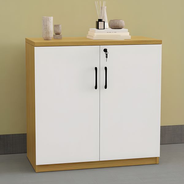 Elegant wooden frame storage cabinet with adjustable shelves and drawers, providing functional and stylish storage.