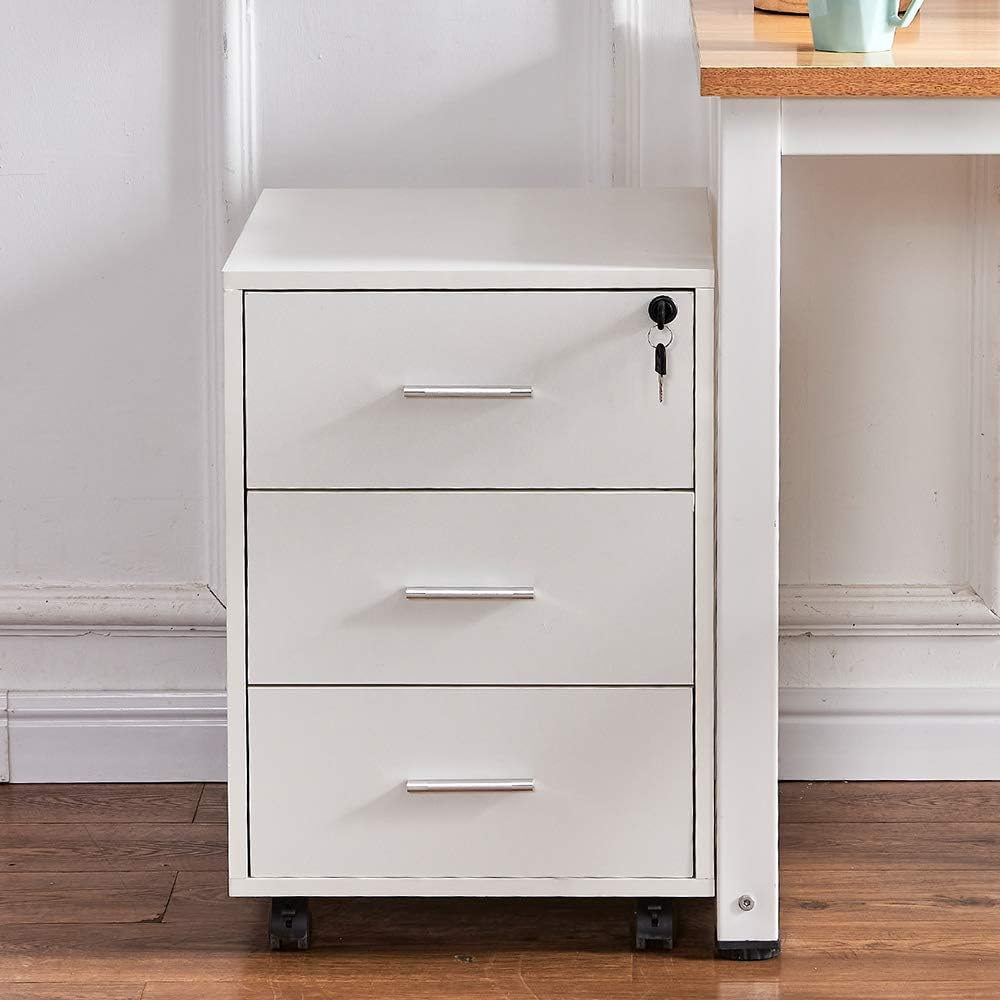 "MDF vertical filing cabinet with multiple drawers, lockable design for office document storage"