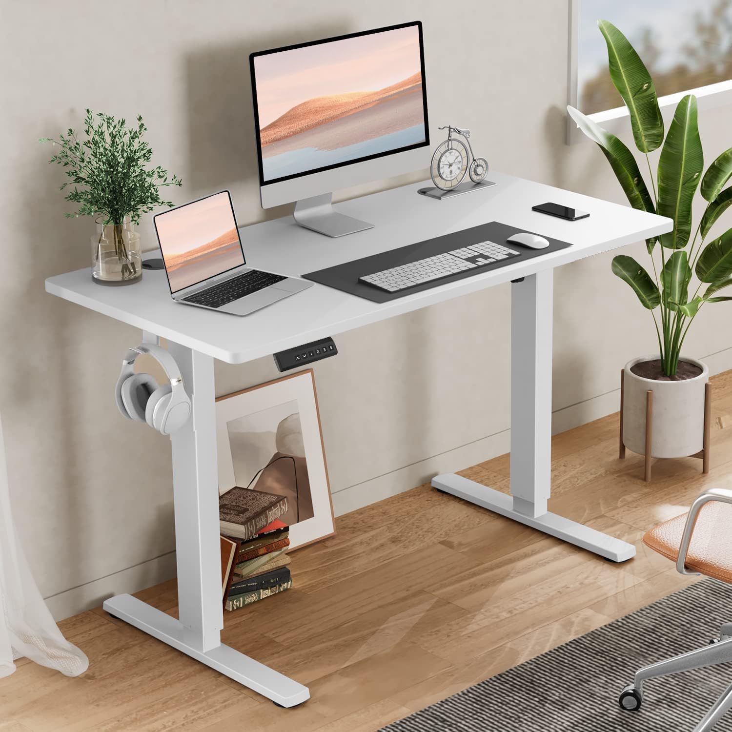 "Ergonomic Height Standing Workstation with adjustable electric height and spacious desktop for a modern office setup."