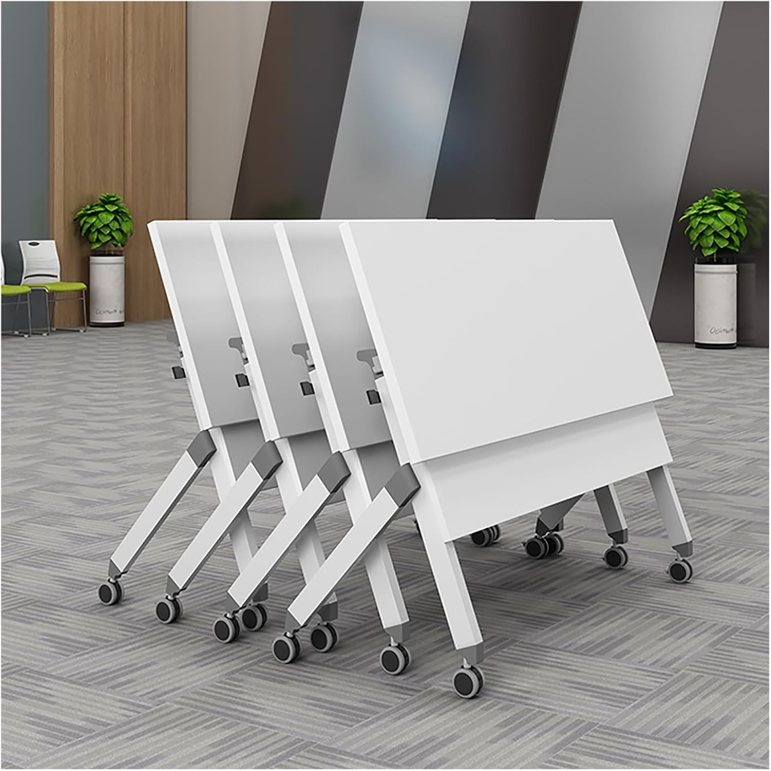 Movable conference study table with casters, ideal for flexible workspaces and meetings.