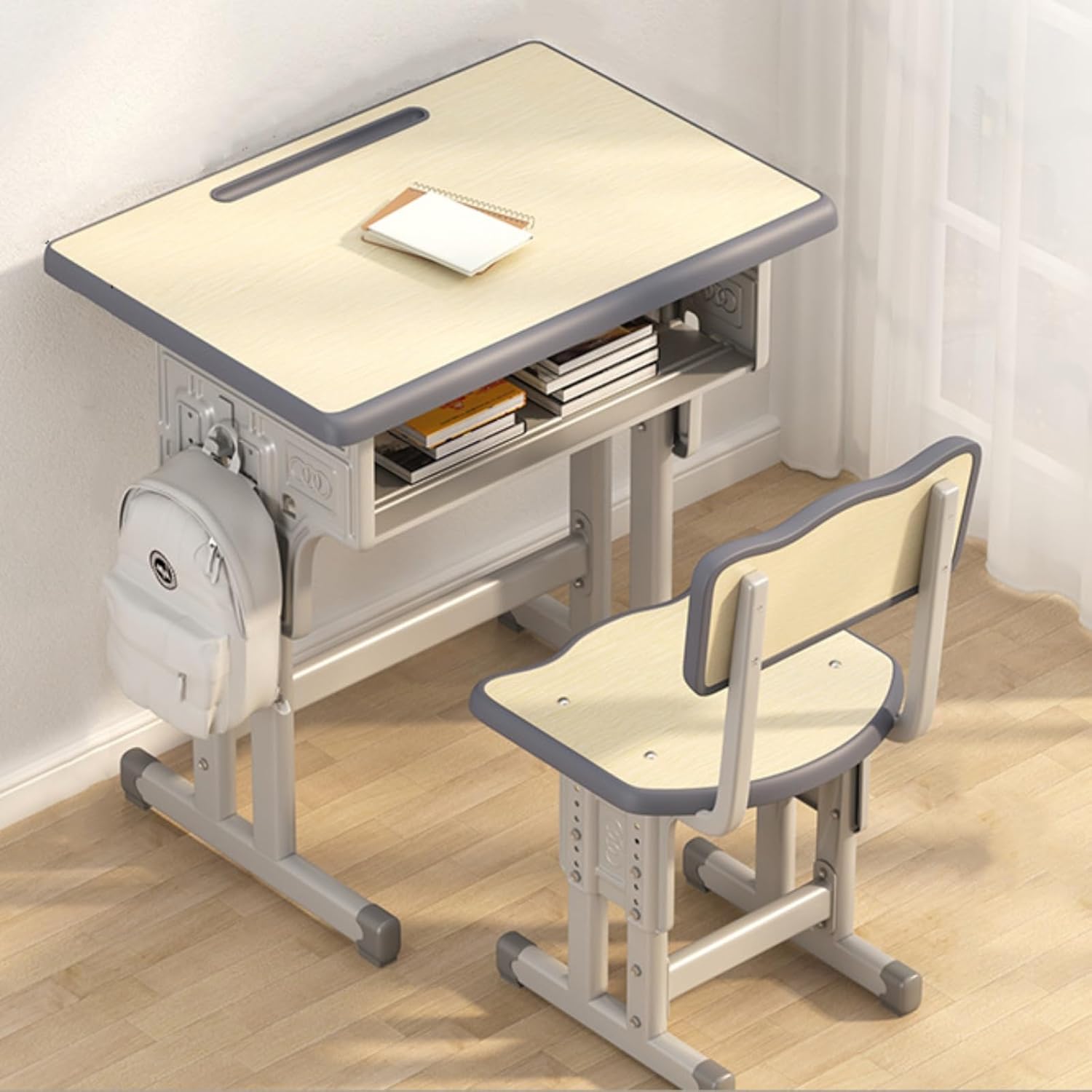 Adjustable standing desk with a modern design, featuring height adjustment and ergonomic functionality.