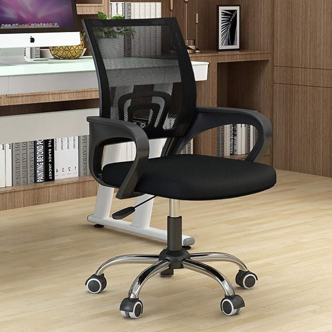 "Ergonomic Clerical Mid Back Office Chair with breathable mesh backrest, adjustable height, padded seat, and swivel base."