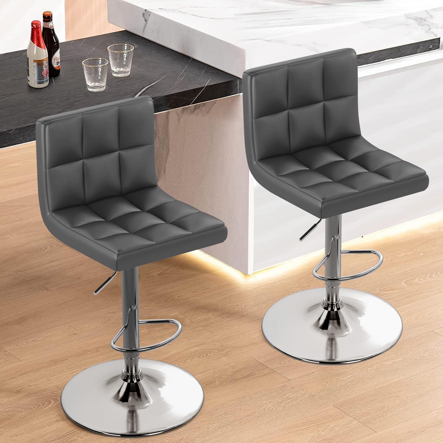 Sleek Modern PU Leather Barstool with adjustable height and 360-degree swivel.