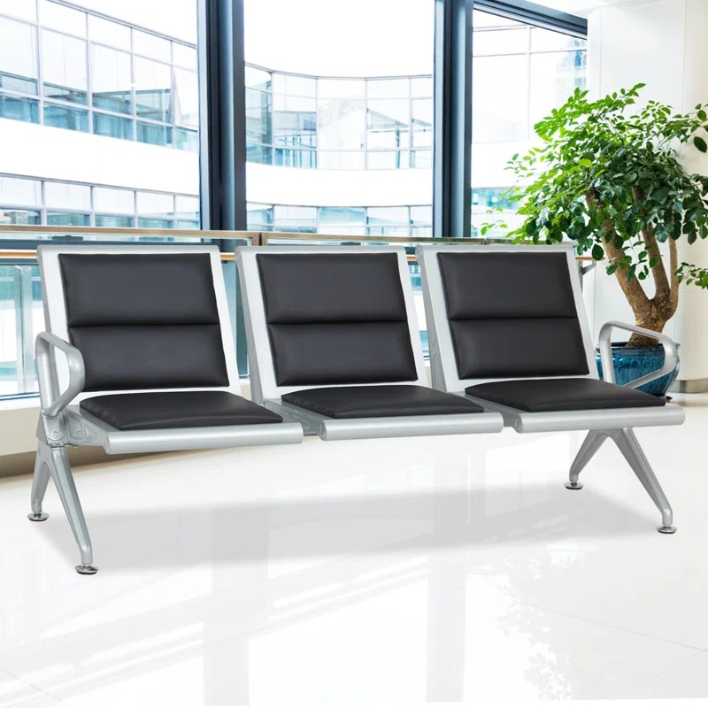 "3-seater public waiting room bench with ergonomic design and durable construction for high-traffic areas.