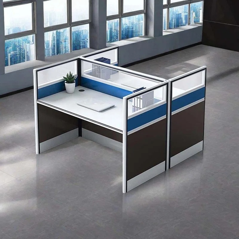 Simple 2 Persons Office Workstation with dual desks, integrated storage, and ergonomic design.