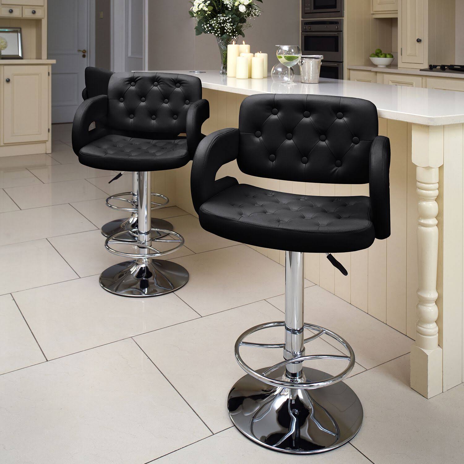 Stylish PU leather swivel barstool with adjustable height and footrest, perfect for modern kitchens and home bars.