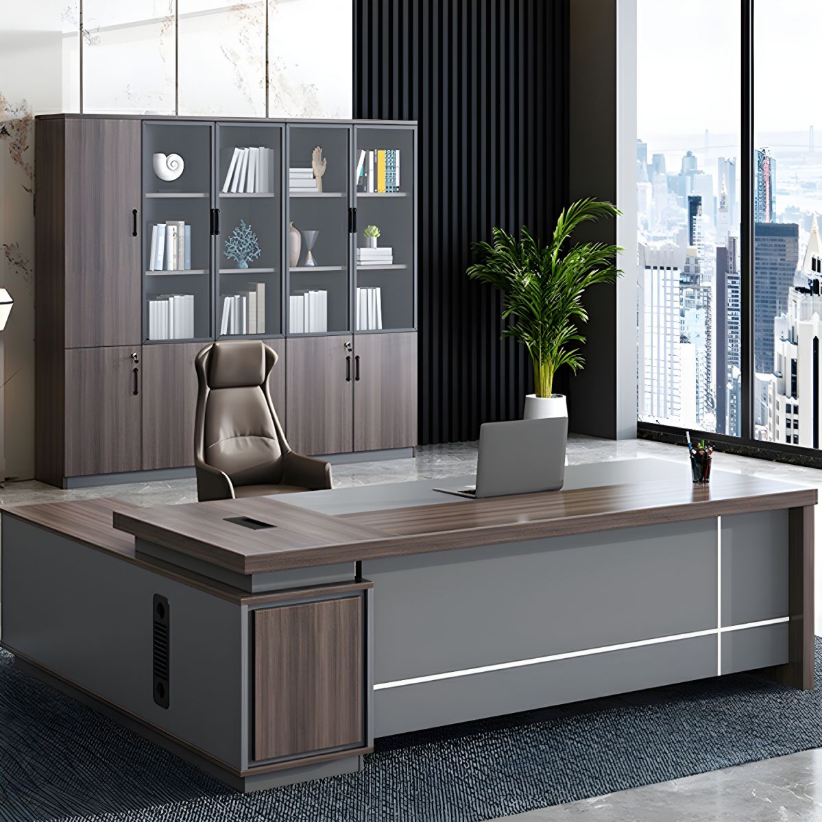 1.6 Meter L-Shaped Executive Office Desk with spacious work surfaces, built-in storage drawers, and modern design for a professional office setup.