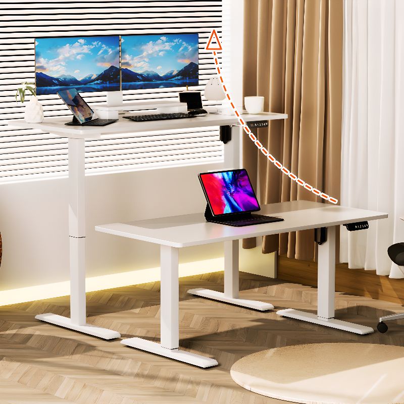 Motorized Electric Adjustable Office Desk with ergonomic height control for sitting and standing.