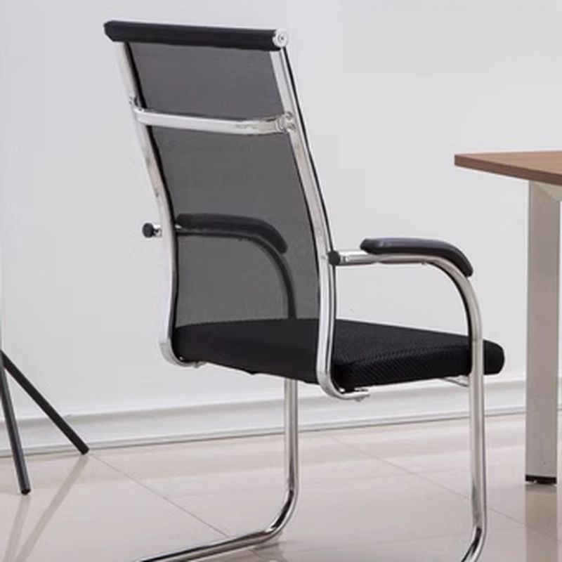 Black Mesh Office Chair with Fixed Armrests, Adjustable Height, Ergonomic Design.