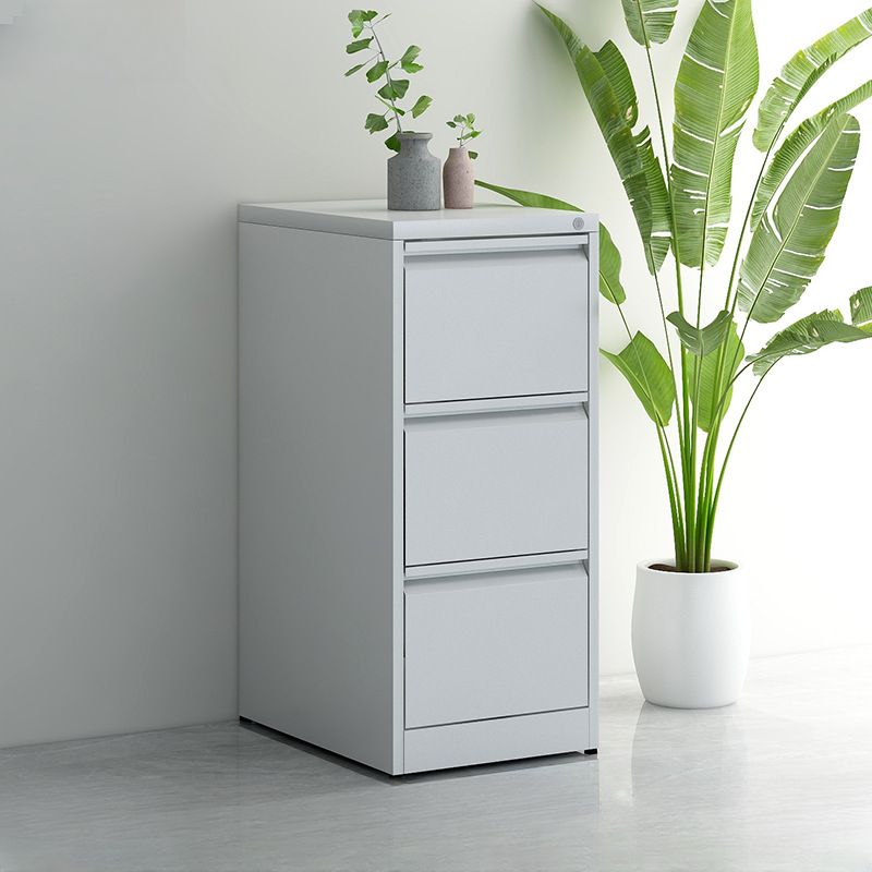 3-Drawer Lateral Vertical Filing Cabinet with a central locking mechanism for secure document storage.