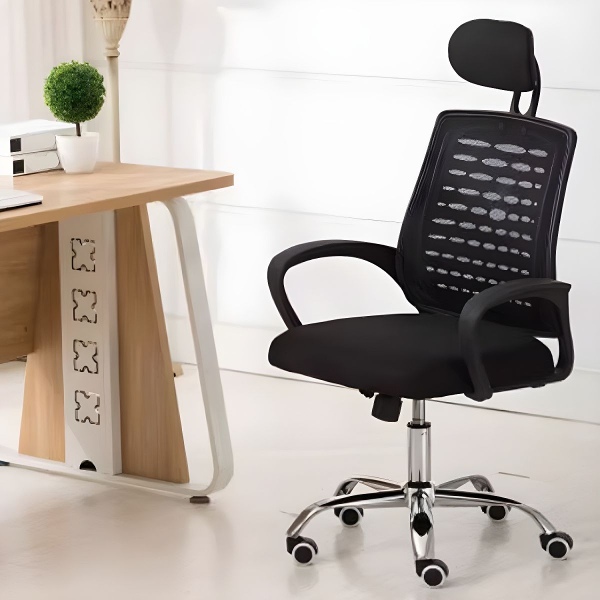 Ergonomic Mid-Back Office Chair with Adjustable Headrest and Mesh Backrest